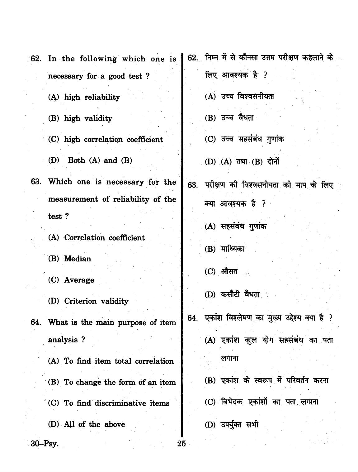 URATPG 2015 Psychology Question Paper - Page 25
