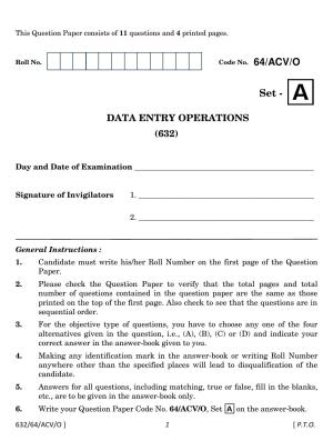 NIOS October 2022 Class 12 Data Entry Operations English Question Paper