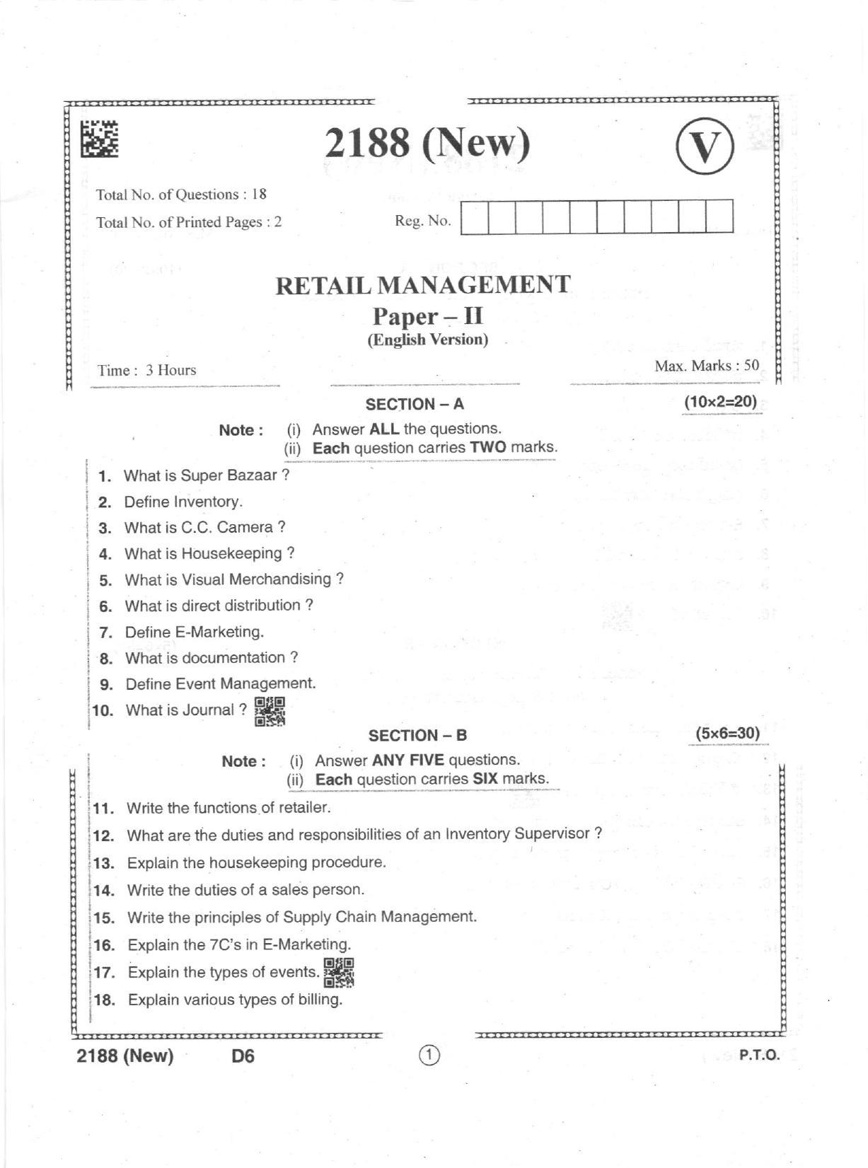 AP Intermediate 2nd Year Vocational Question Paper September-2021 - Retail_Management(NEW)-II - Page 1