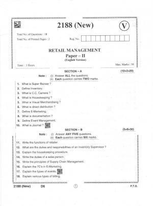 AP Intermediate 2nd Year Vocational Question Paper September-2021 - Retail_Management(NEW)-II