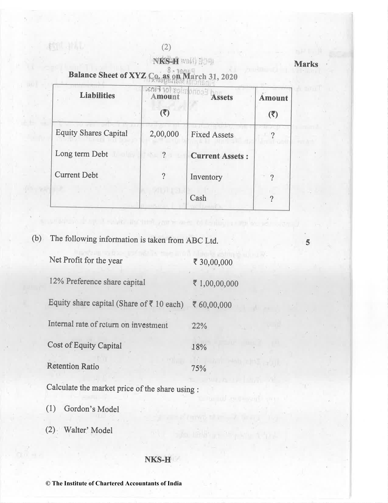 CA Inter Jan 2021 Question Paper - Paper 8 – Financial Management & Economics for Finance - Page 2