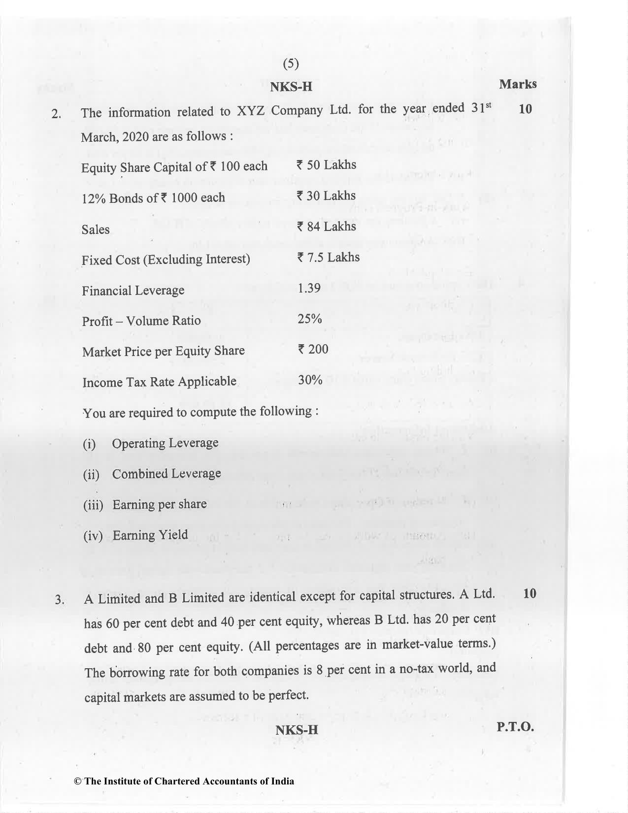 CA Inter Jan 2021 Question Paper - Paper 8 – Financial Management & Economics for Finance - Page 5