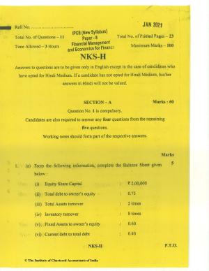 CA Inter Jan 2021 Question Paper - Paper 8 – Financial Management & Economics for Finance
