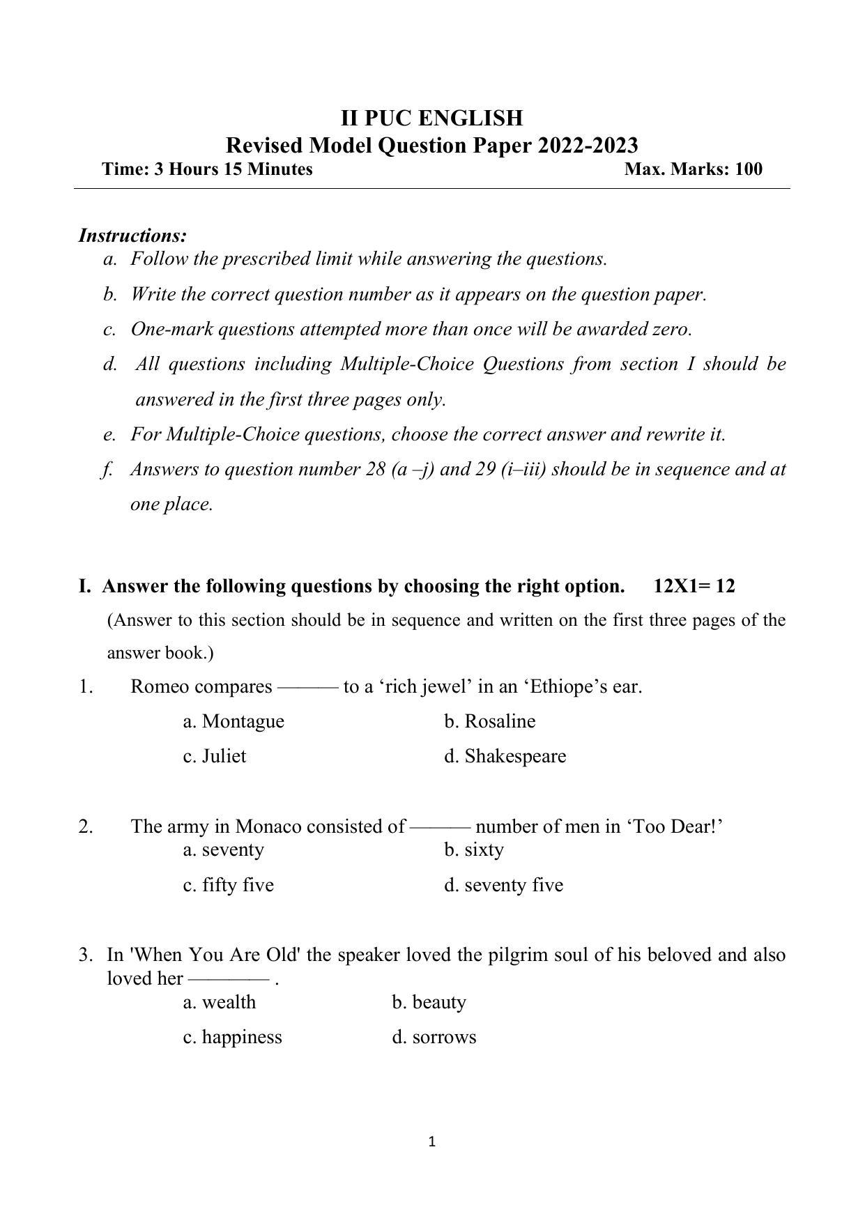 Karnataka II PUC English Model Question Paper 2023 - Page 5