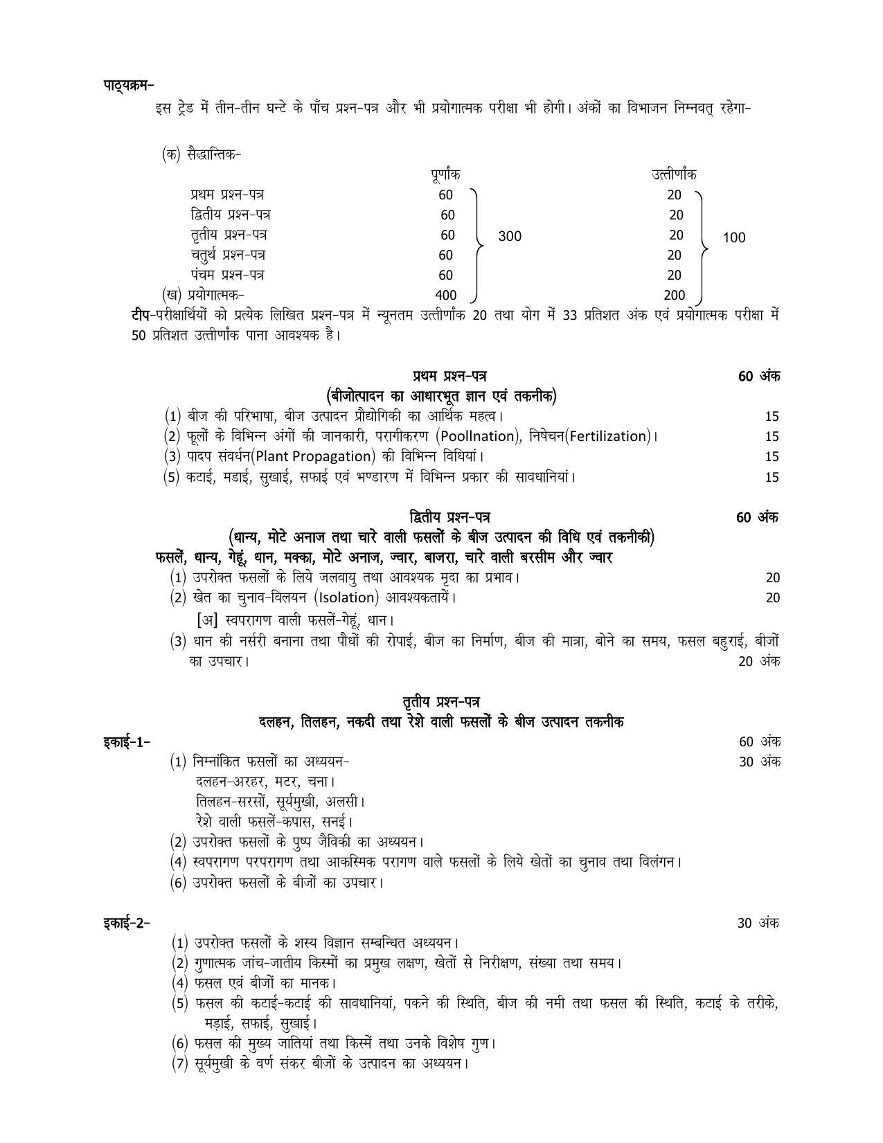 UP Board 11th Syllabus Trade-17 Seed Production Technology - Page 2
