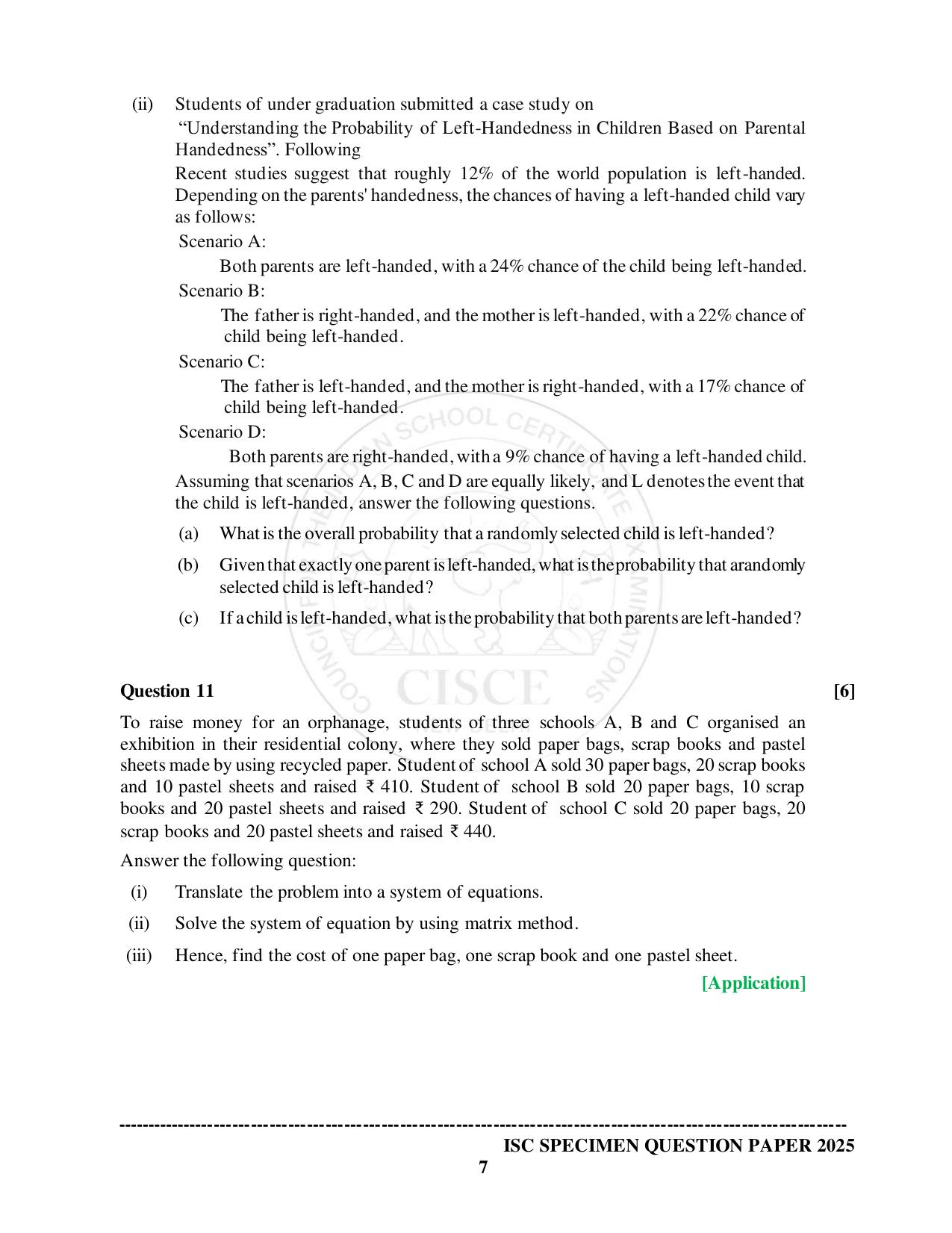 ISC Class 12 2025 MATHEMATICS (SQP & AK) Specimen Paper - Page 7