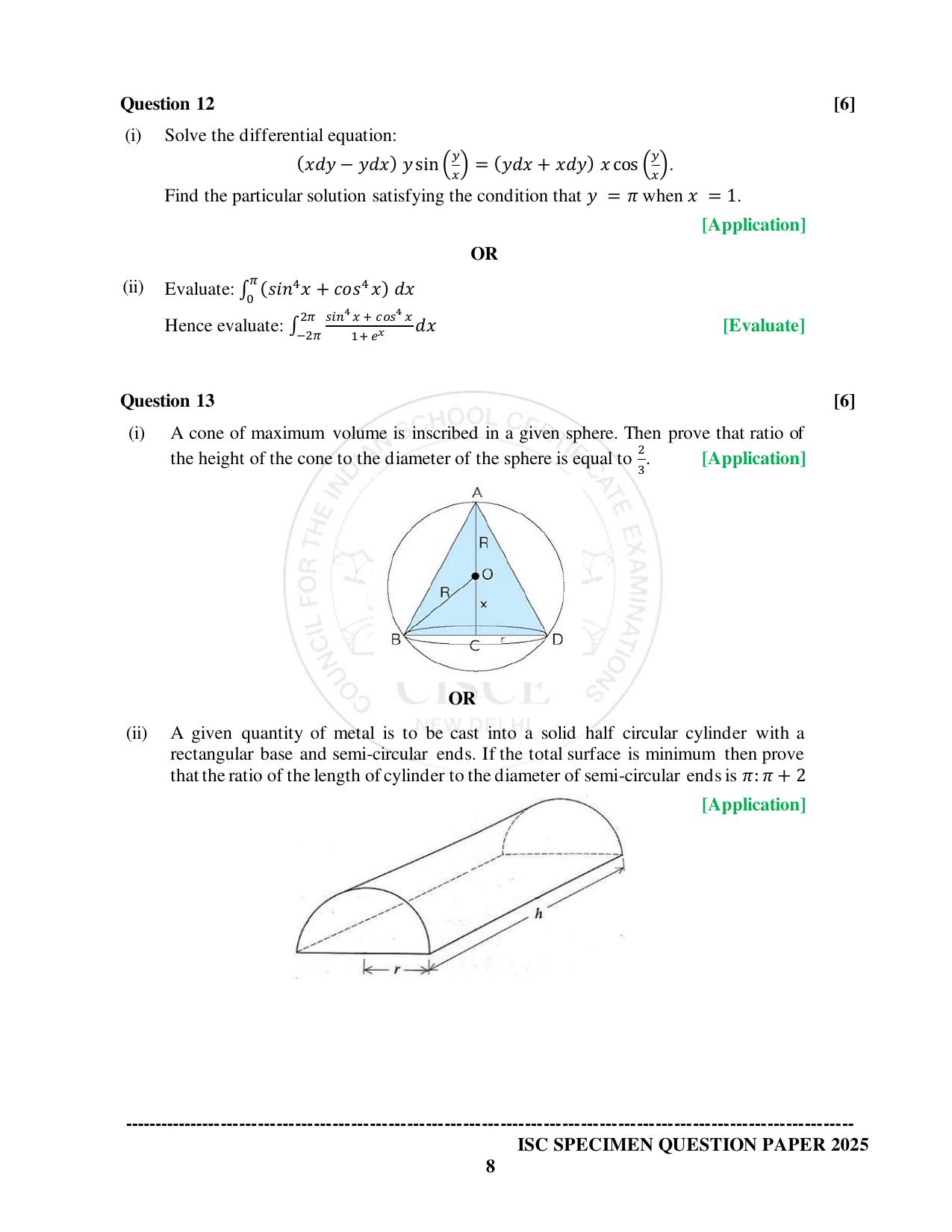 ISC Class 12 2025 MATHEMATICS (SQP & AK) Specimen Paper - Page 8