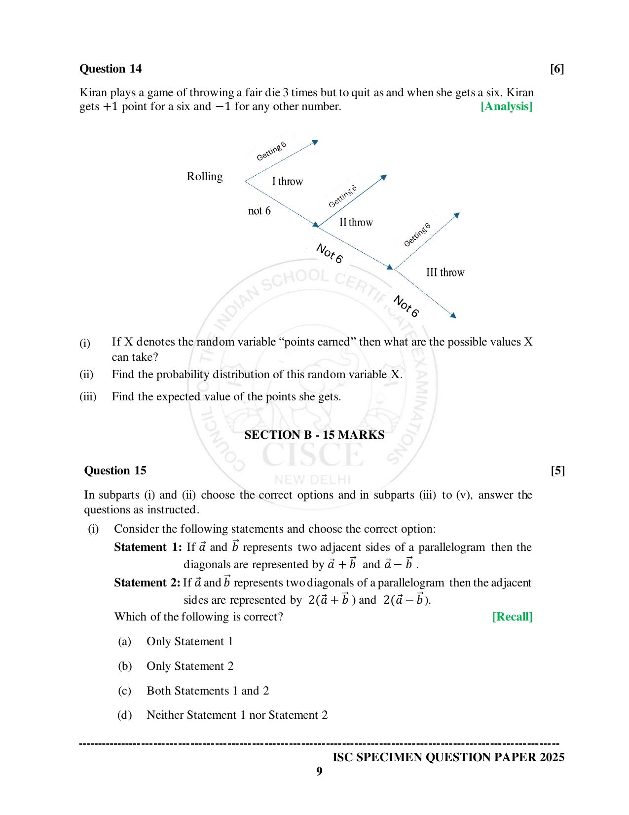 ISC Class 12 2025 MATHEMATICS (SQP & AK) Specimen Paper - Page 9