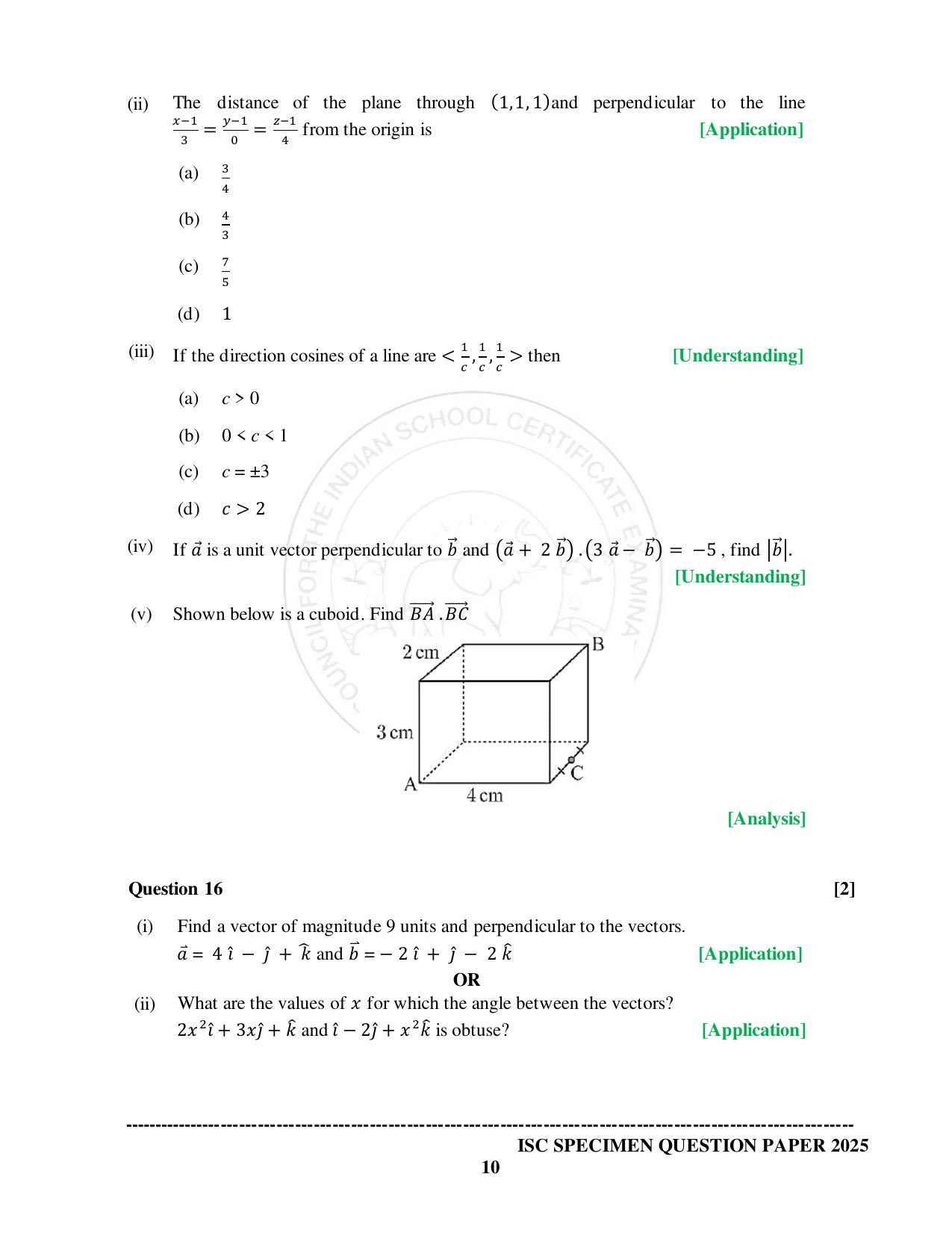 ISC Class 12 2025 MATHEMATICS (SQP & AK) Specimen Paper - Page 10