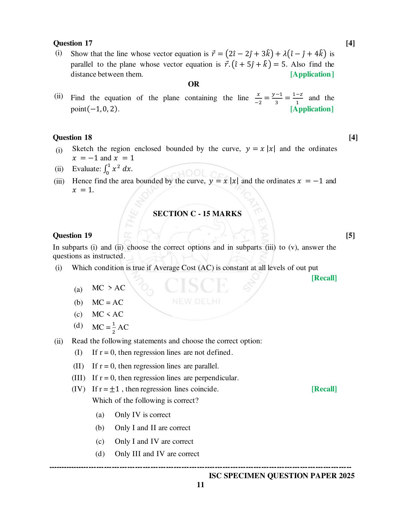 ISC Class 12 2025 MATHEMATICS (SQP & AK) Specimen Paper - Page 11