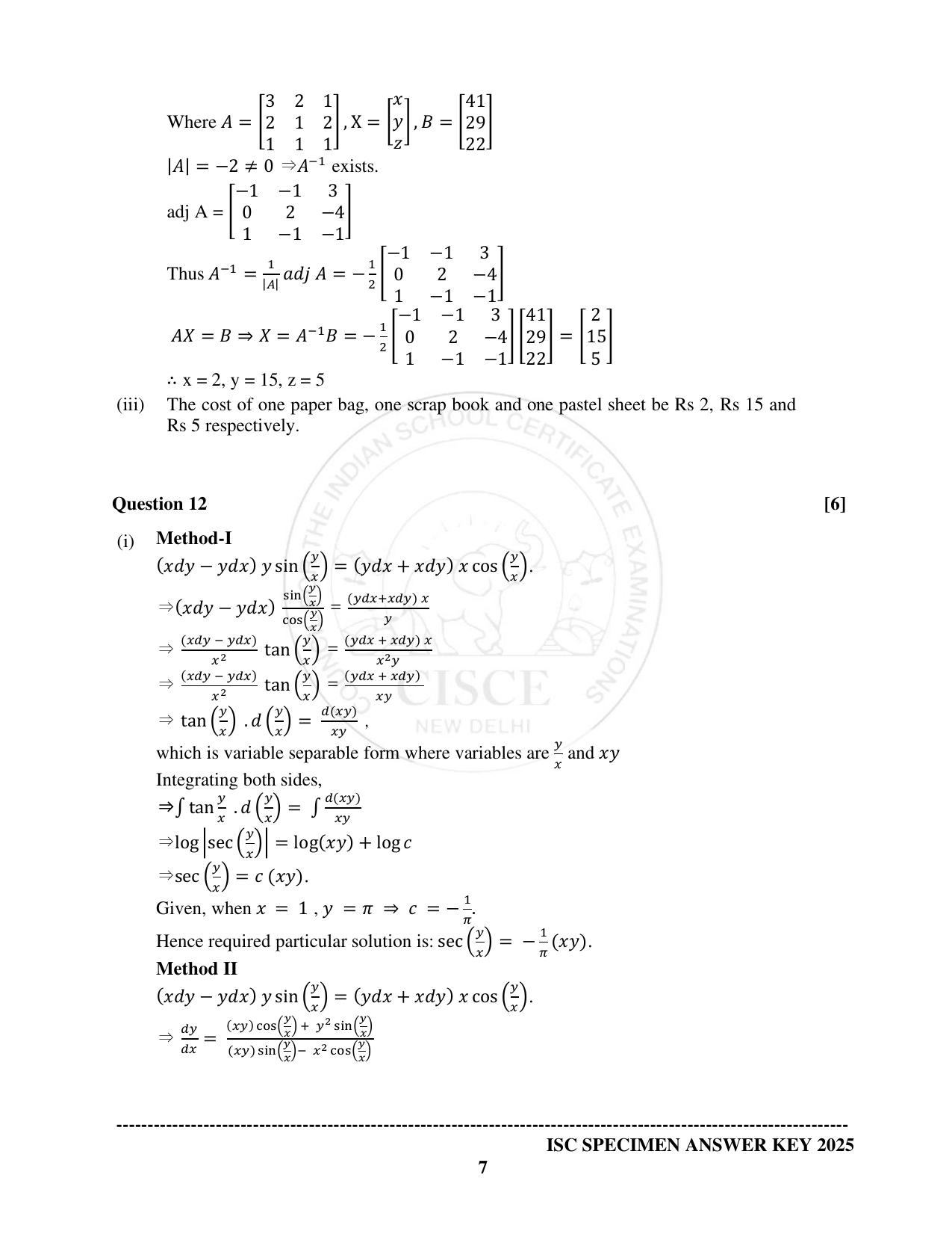 ISC Class 12 2025 MATHEMATICS (SQP & AK) Specimen Paper - Page 19
