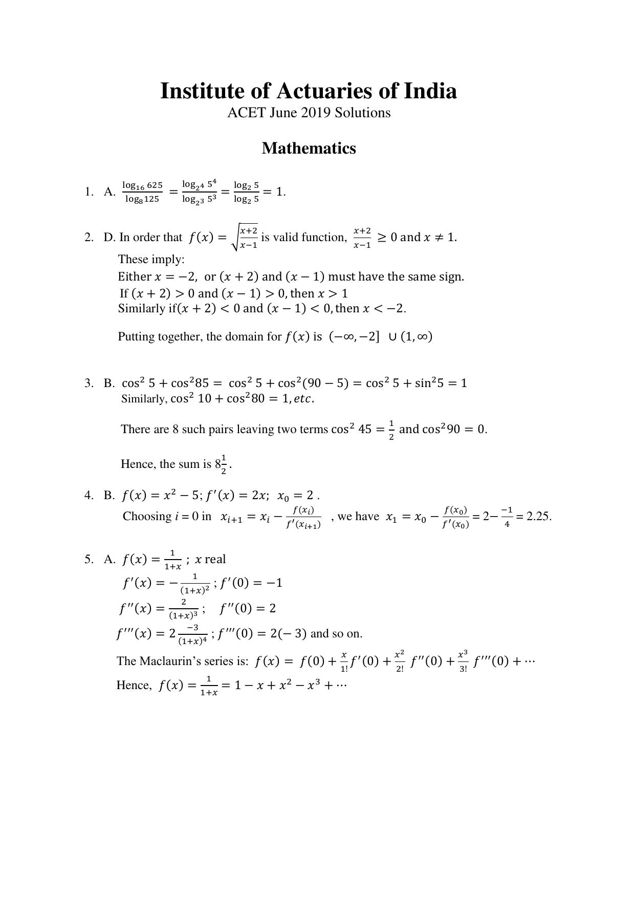 ACET  June 2019 Solution - Page 1