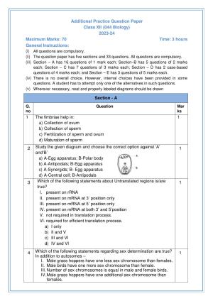 CBSE Class 12 Biology SET 2 Practice Questions 2023-24