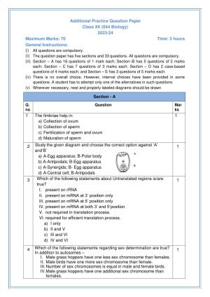 CBSE Class 12 Biology SET 2 Practice Questions 2023-24 