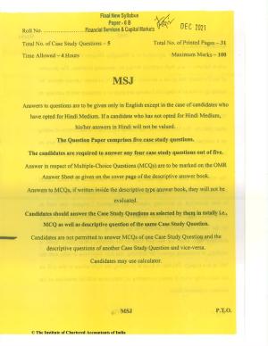CA Final Dec 2021 Question Paper - Paper 6B – Financial Services and Capital Markets