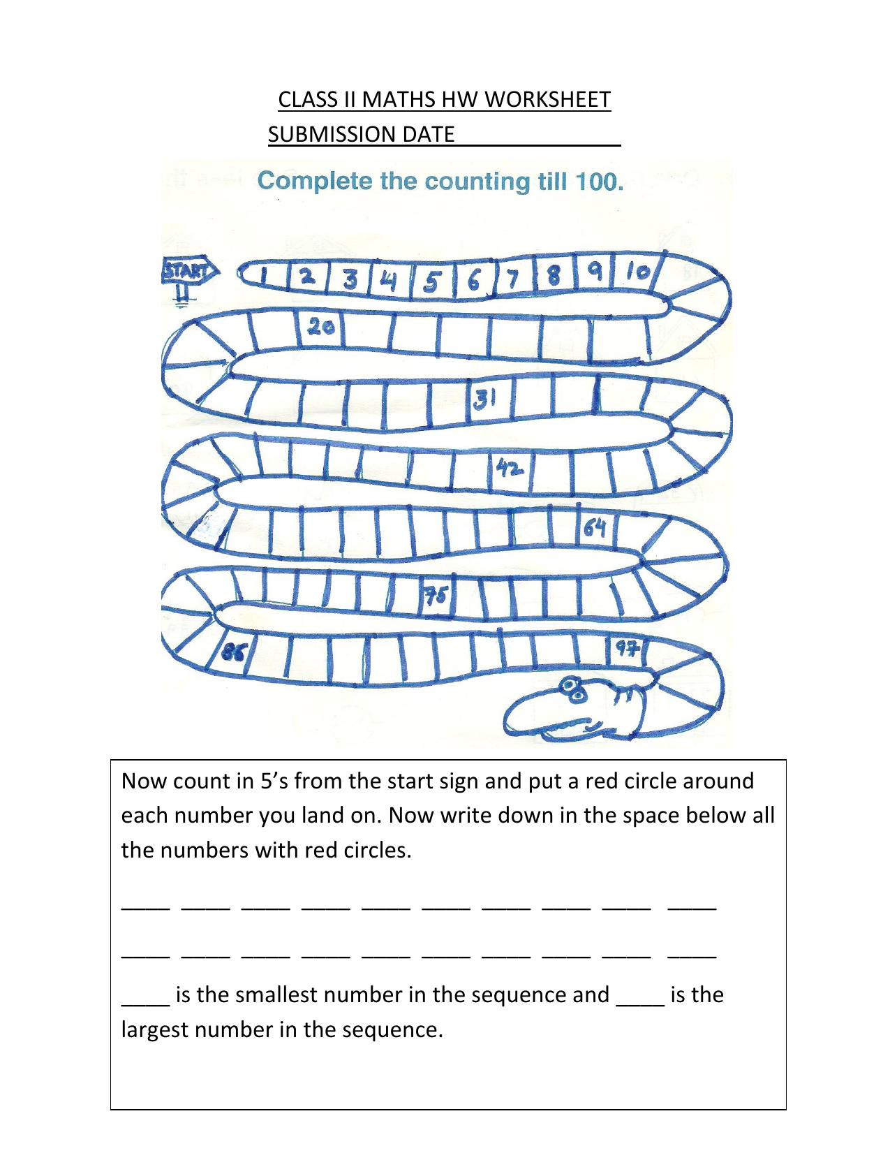 Worksheets for Class 2 Maths Assignment 108 Numbers - Page 1