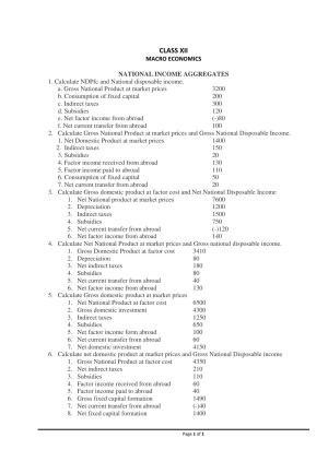 CBSE Class 12 Economics National Income Aggregates