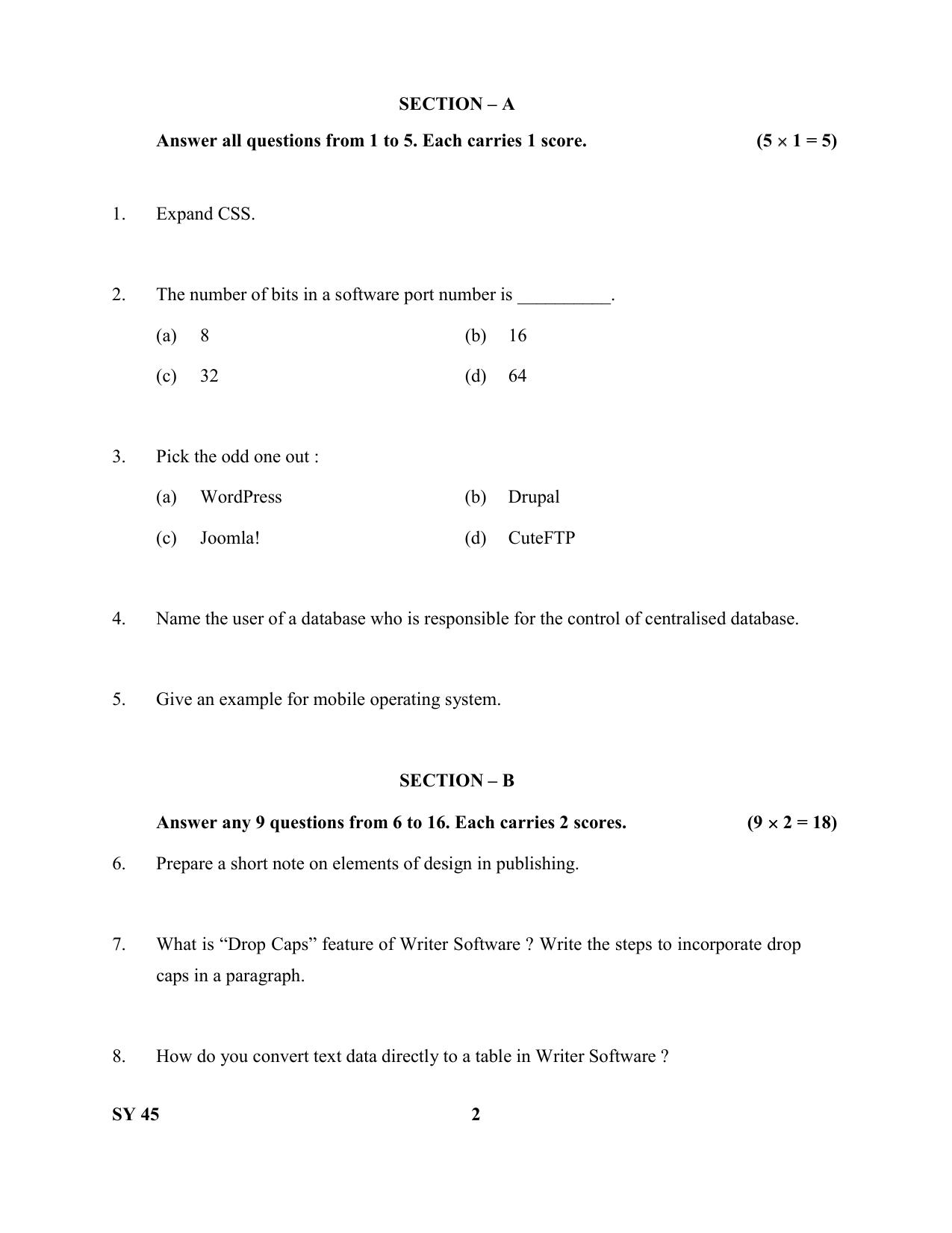  Kerala Plus Two 2019 Computer Applications (Humanities) Question Paper - Page 2