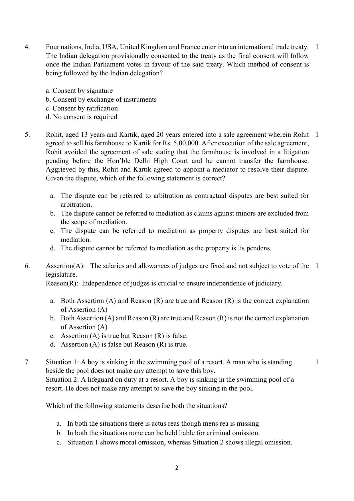 CBSE Class 12 Legal Studies Sample Paper 2023 - Page 2