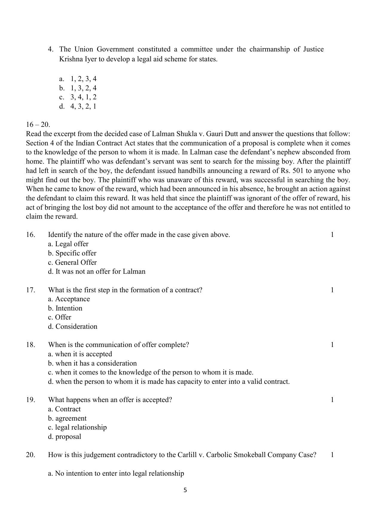 CBSE Class 12 Legal Studies Sample Paper 2023 - Page 5