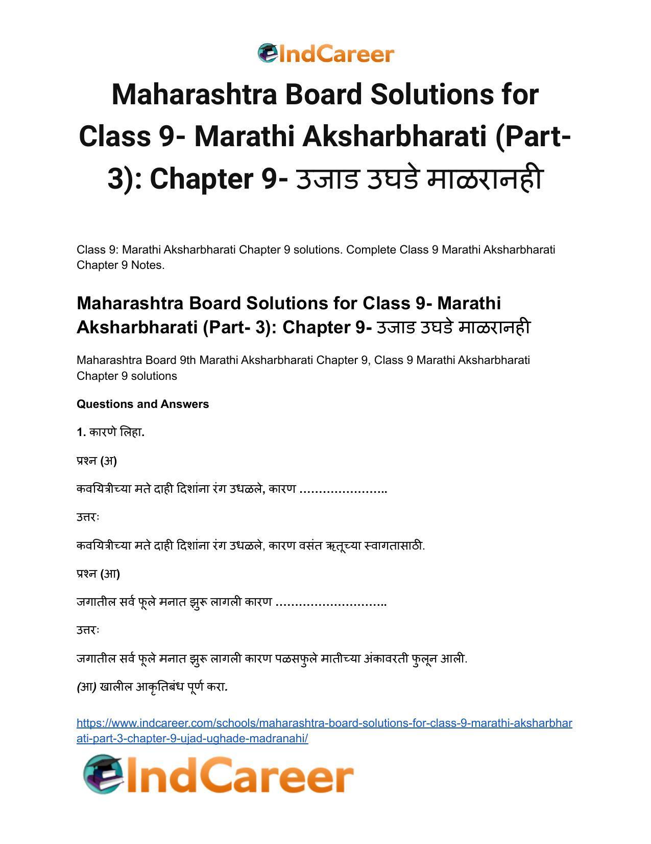 Maharashtra Board Solutions for Class 9- Marathi Aksharbharati (Part- 3): Chapter 9- उजाड उघडे माळरानही - Page 2