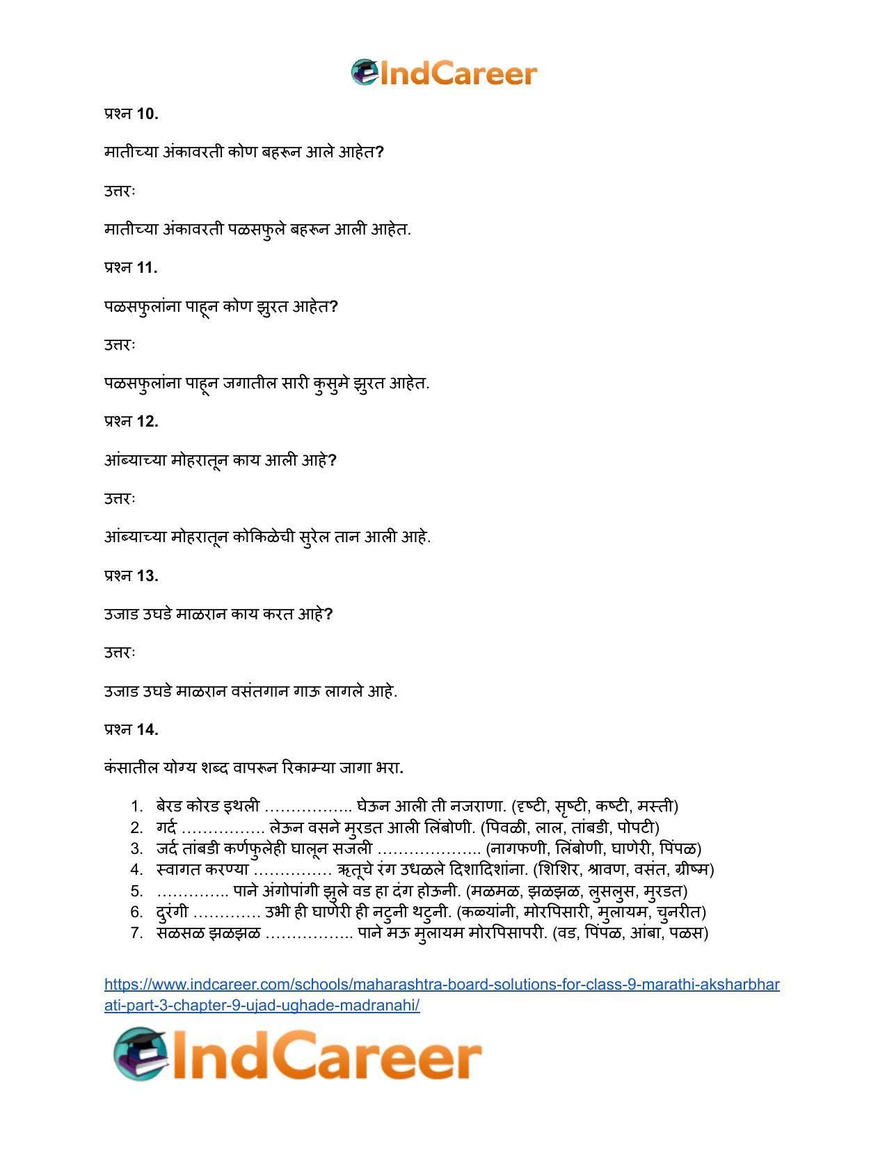 Maharashtra Board Solutions for Class 9- Marathi Aksharbharati (Part- 3): Chapter 9- उजाड उघडे माळरानही - Page 12