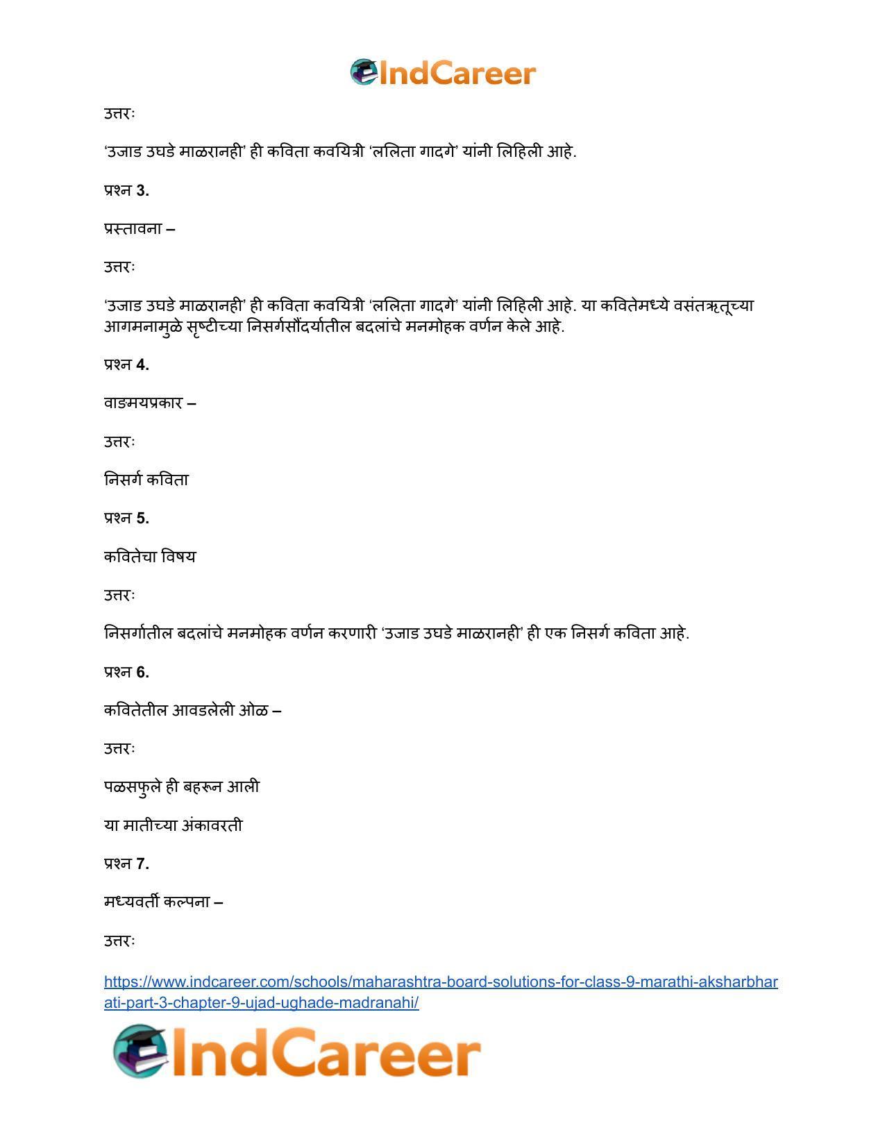 Maharashtra Board Solutions for Class 9- Marathi Aksharbharati (Part- 3): Chapter 9- उजाड उघडे माळरानही - Page 23