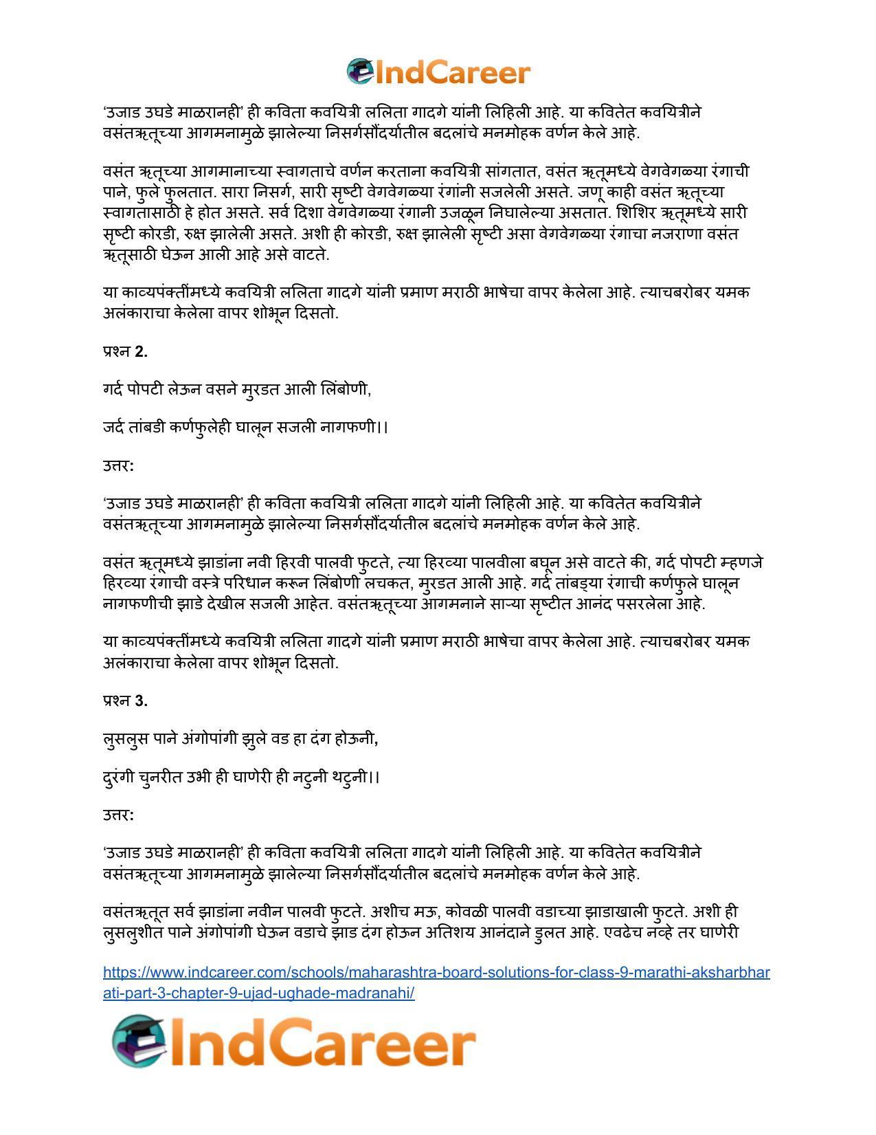 Maharashtra Board Solutions for Class 9- Marathi Aksharbharati (Part- 3): Chapter 9- उजाड उघडे माळरानही - Page 25