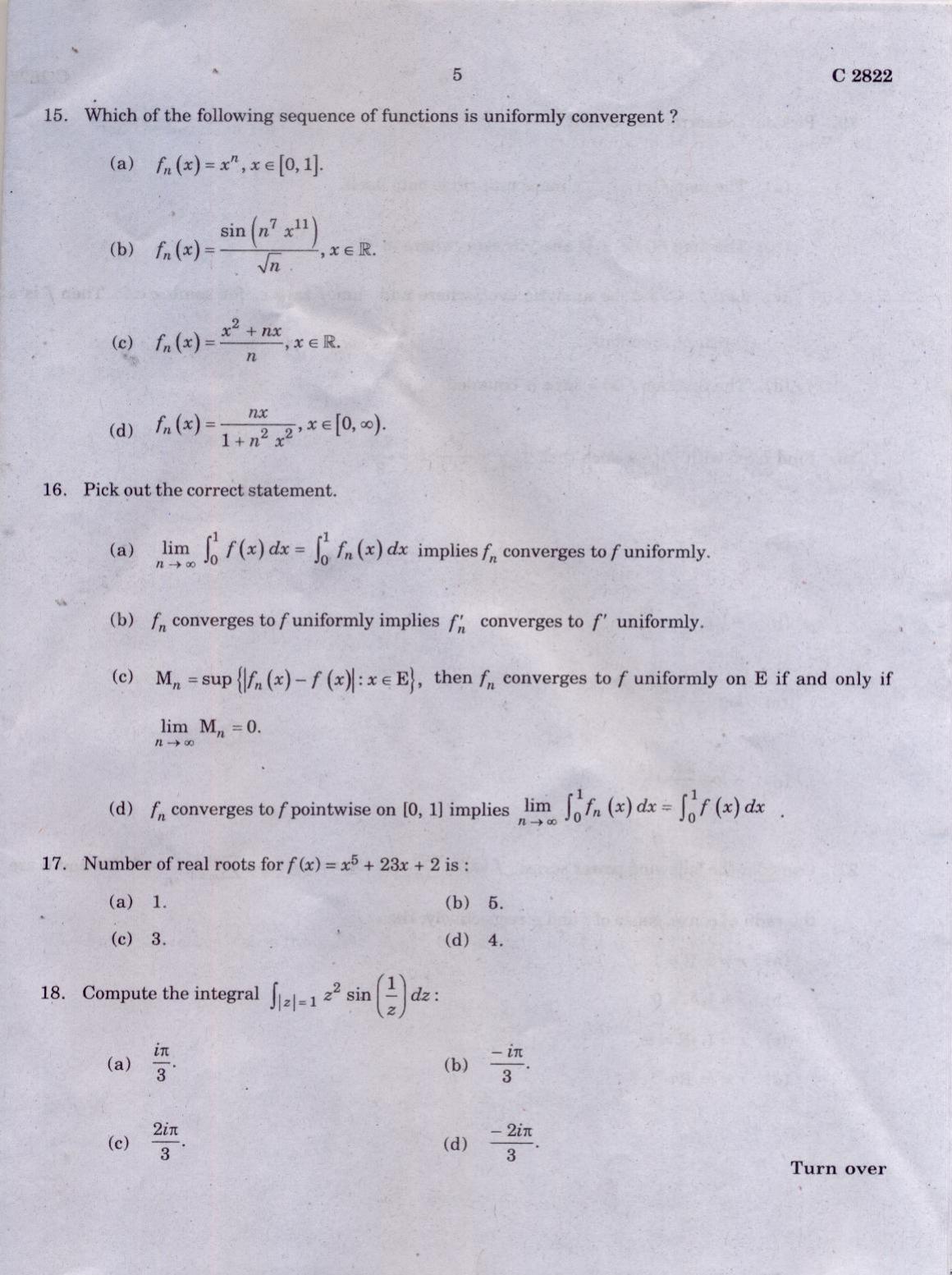 CUCAT 2021 M.Sc Mathematics Question Paper - Page 5