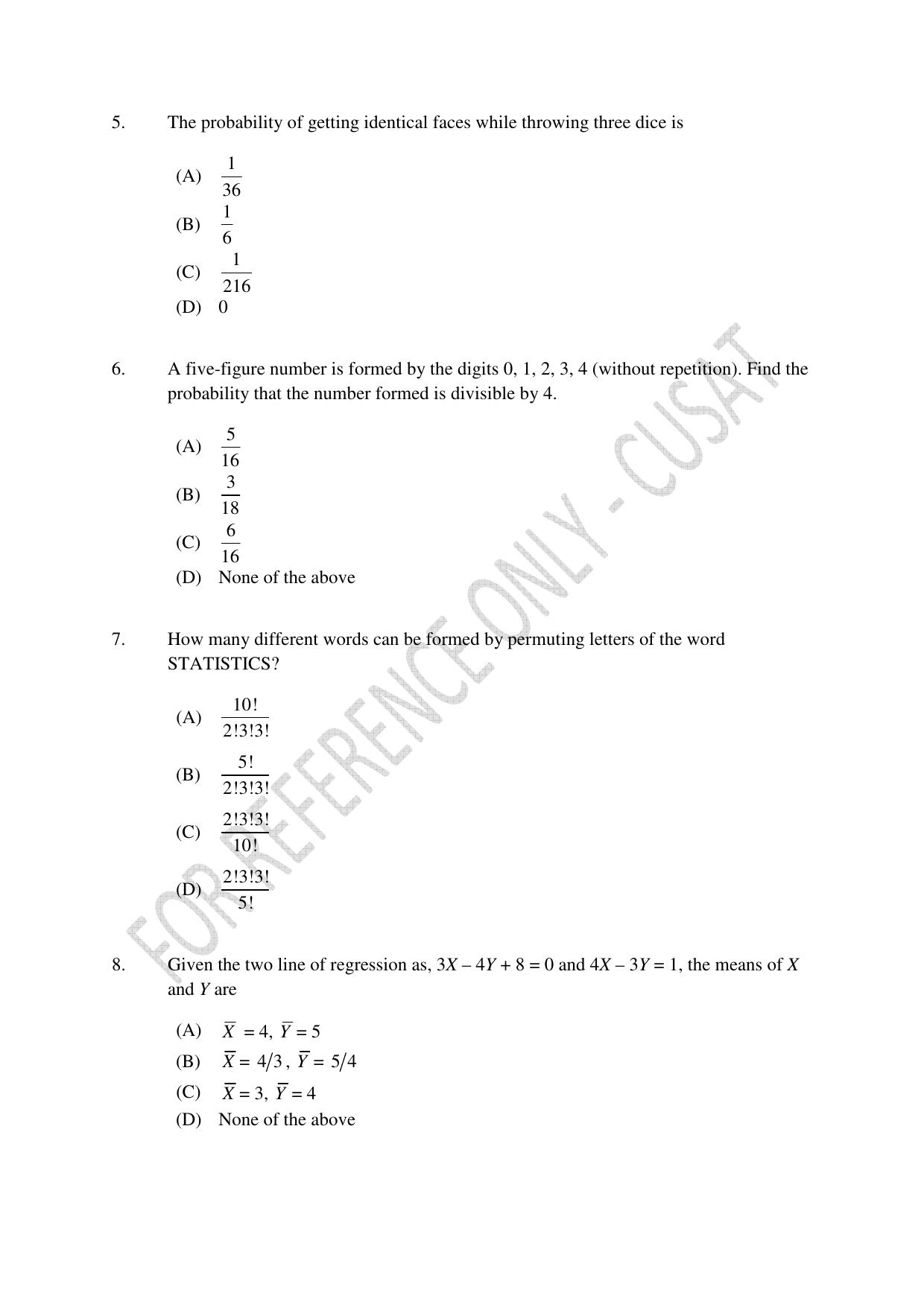 CUSAT CAT 2023 Statistics Question Paper - Page 2
