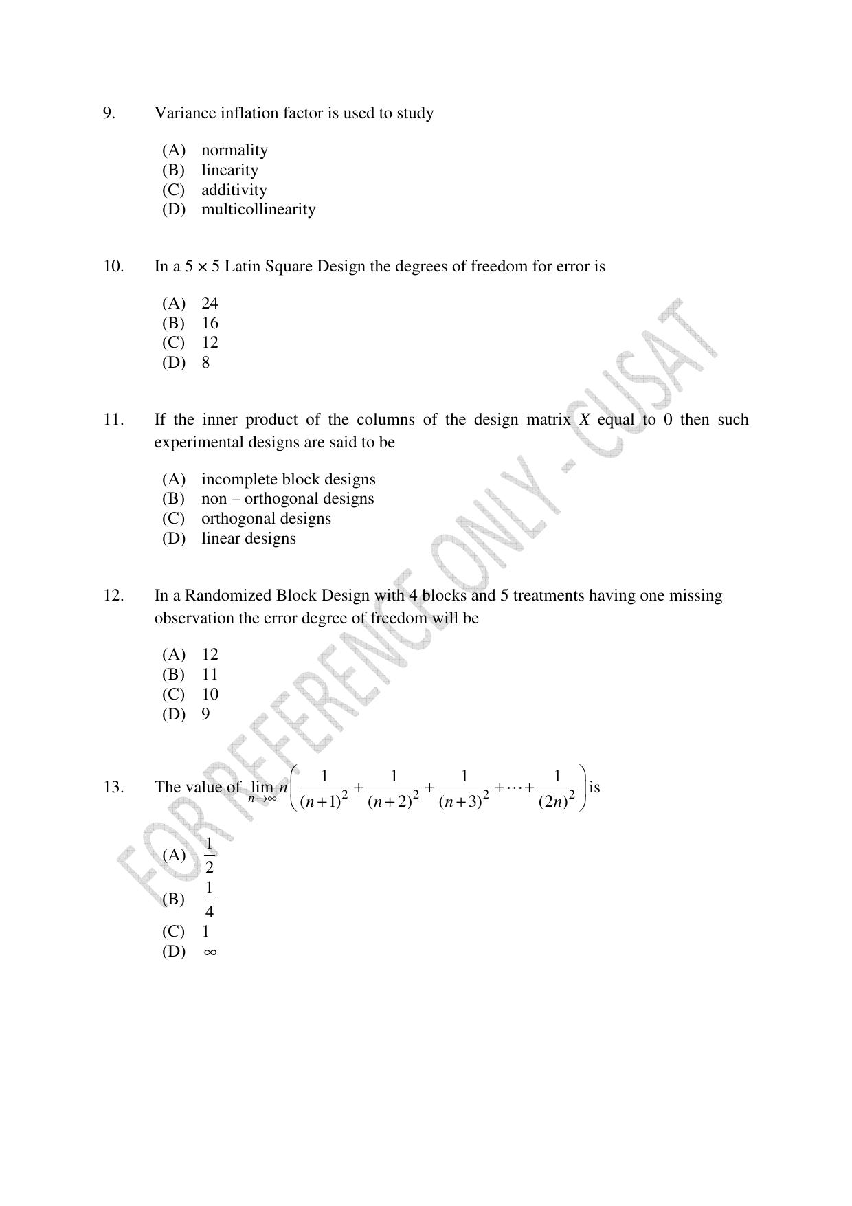 CUSAT CAT 2023 Statistics Question Paper - Page 3