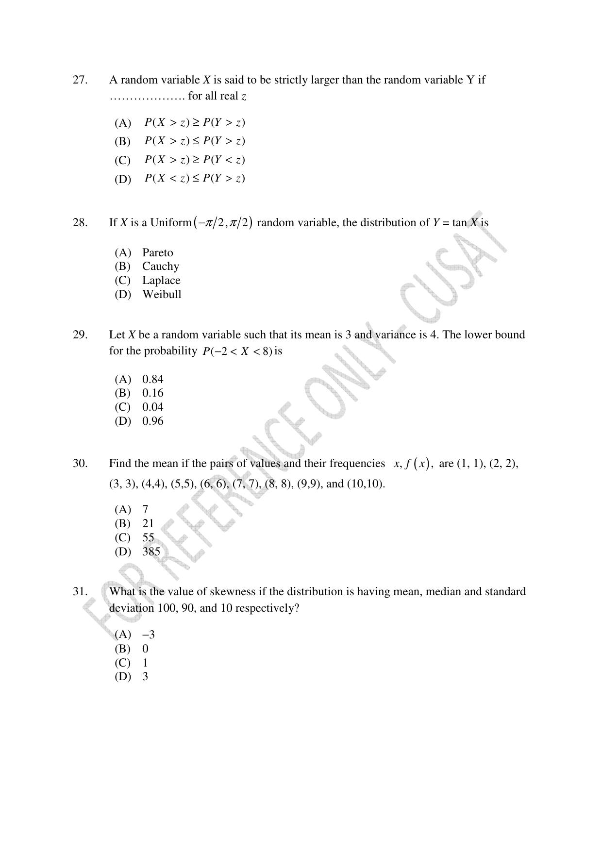 CUSAT CAT 2023 Statistics Question Paper - Page 7