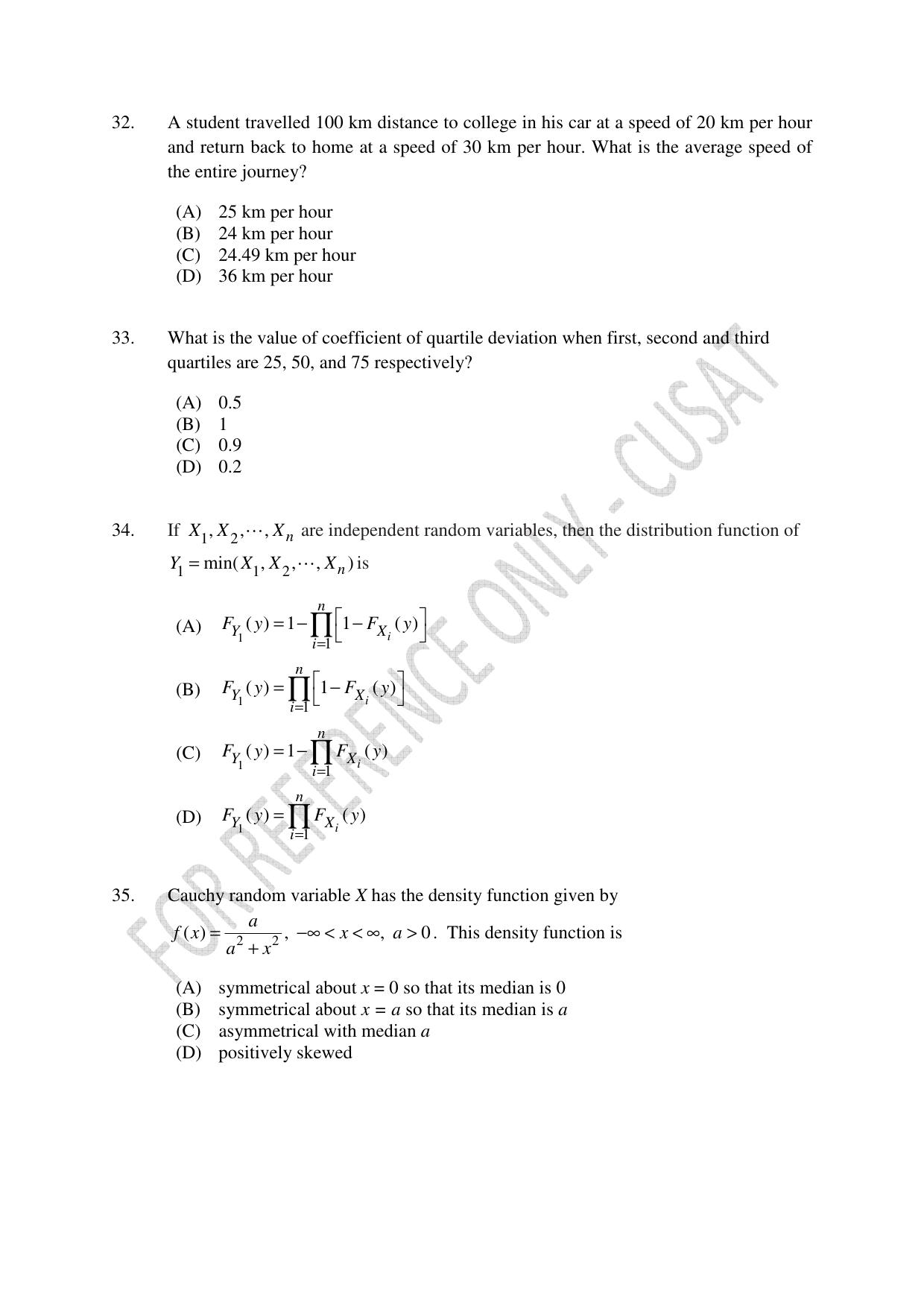 CUSAT CAT 2023 Statistics Question Paper - Page 8