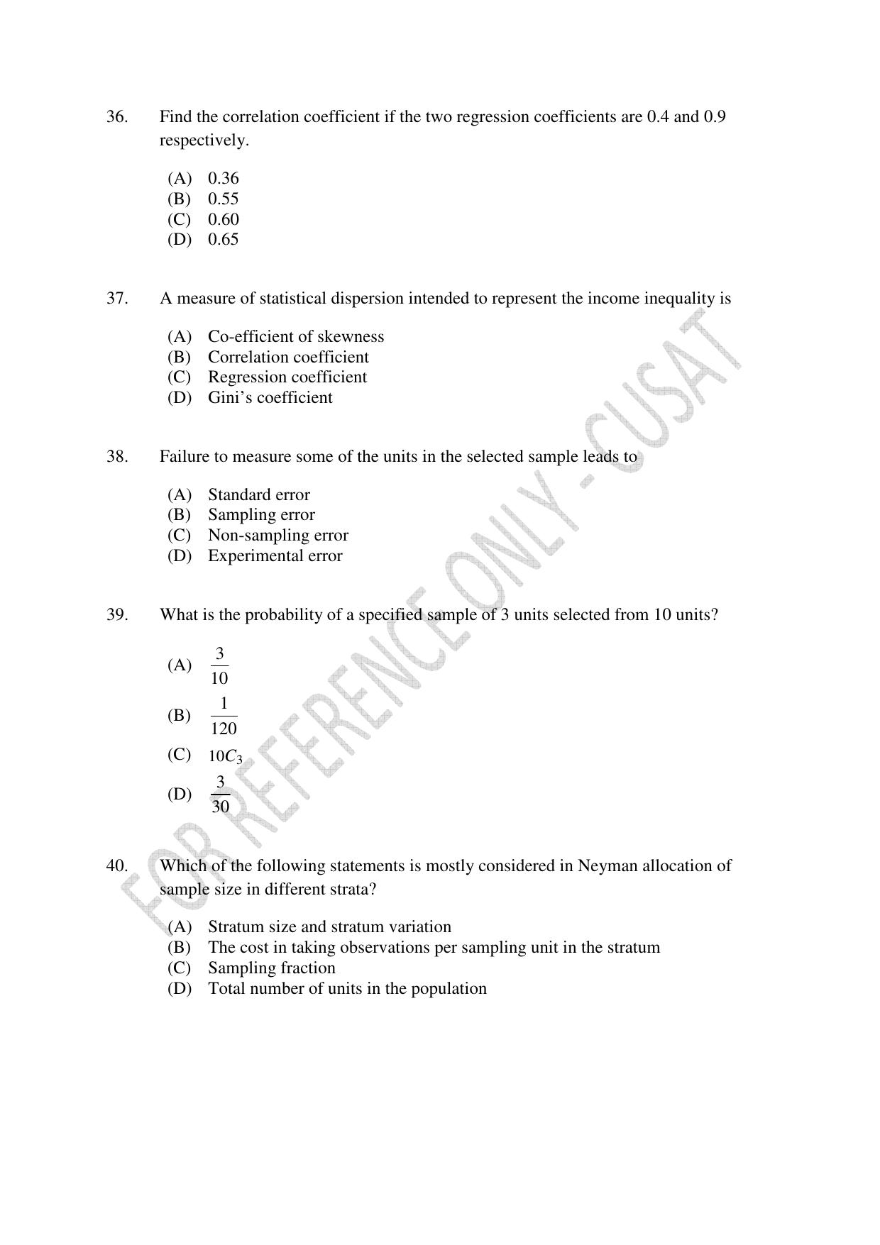 CUSAT CAT 2023 Statistics Question Paper - Page 9
