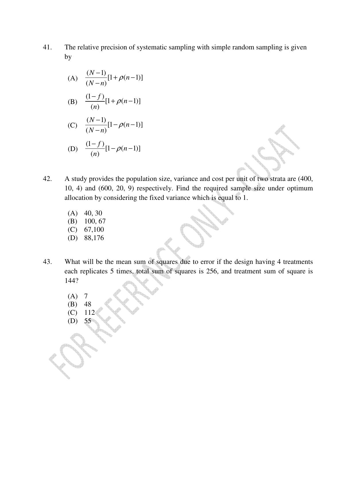 CUSAT CAT 2023 Statistics Question Paper - Page 10