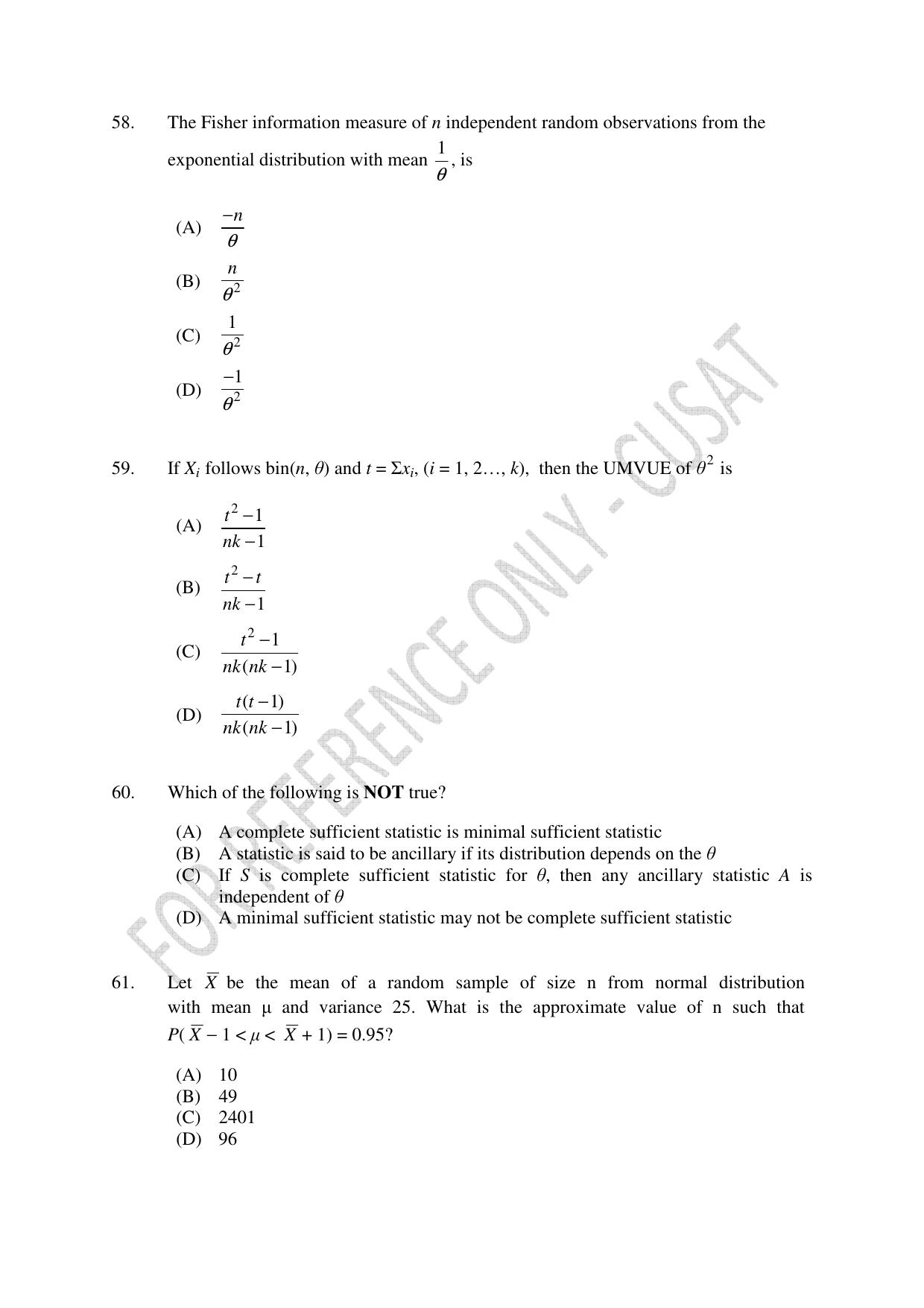 CUSAT CAT 2023 Statistics Question Paper - Page 15
