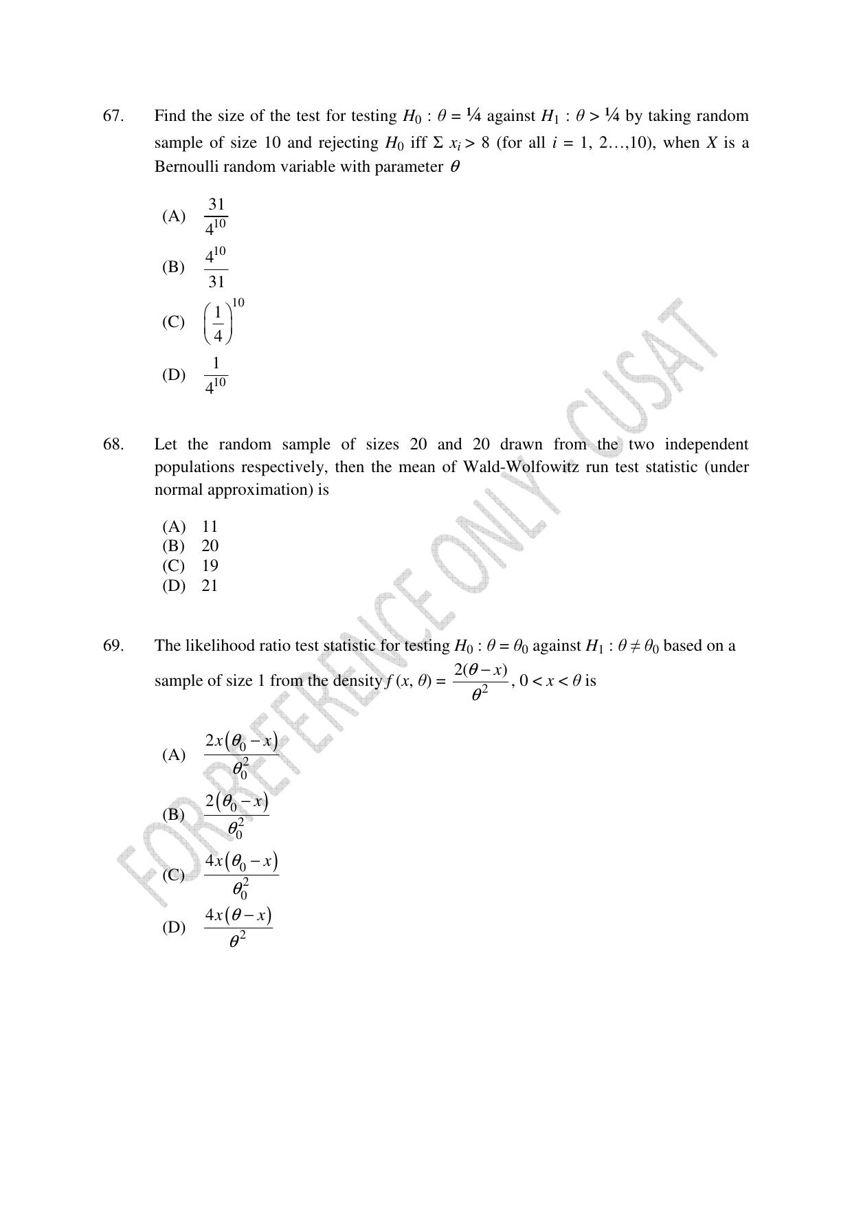 CUSAT CAT 2023 Statistics Question Paper - Page 17