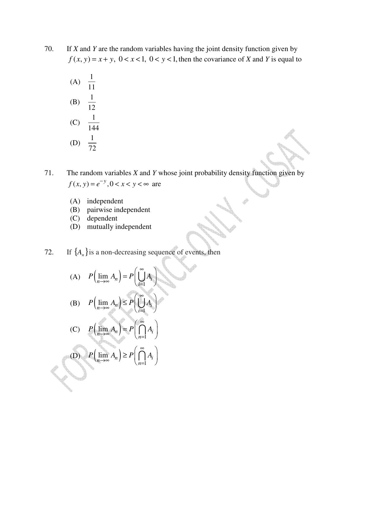 CUSAT CAT 2023 Statistics Question Paper - Page 18