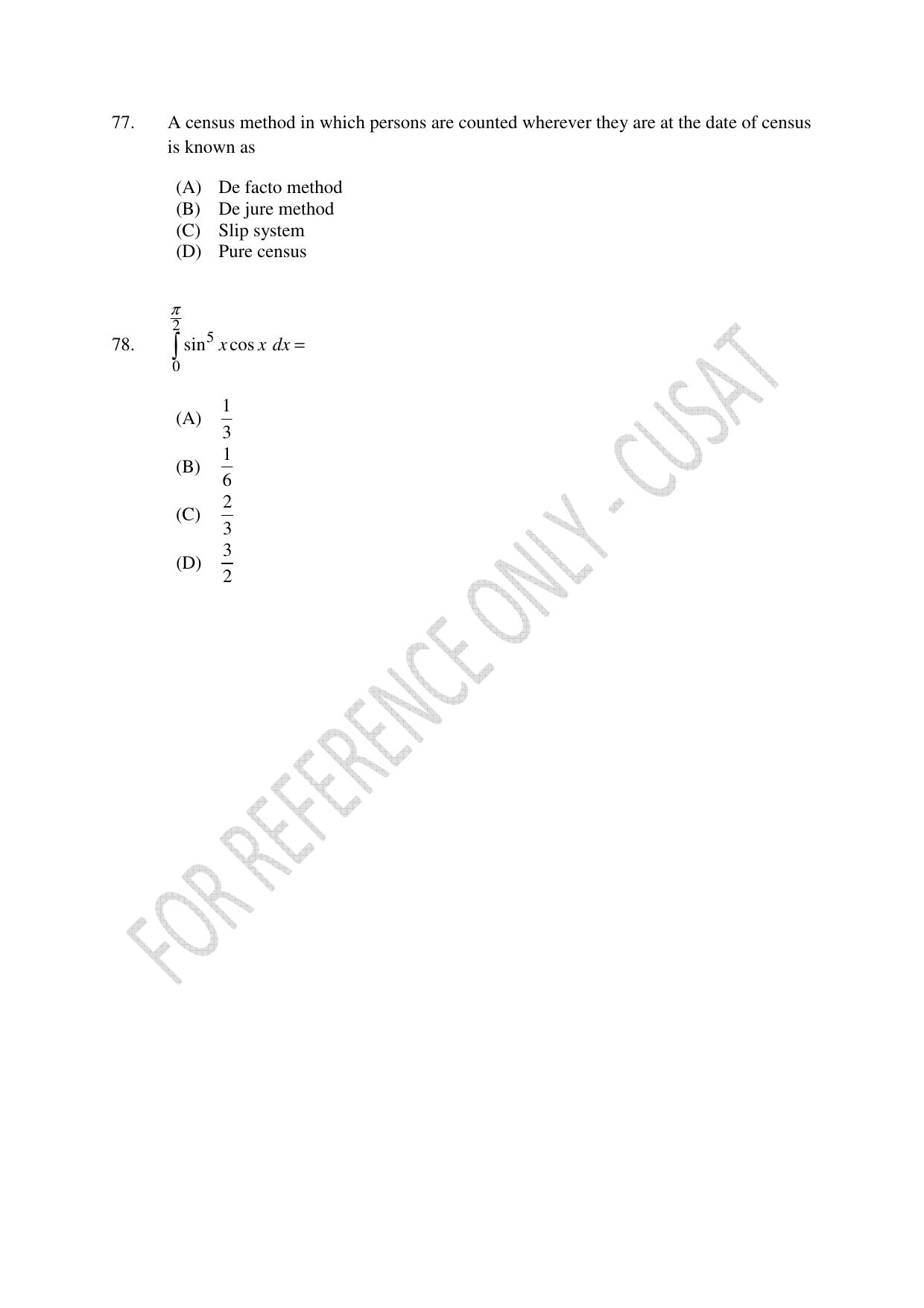 CUSAT CAT 2023 Statistics Question Paper - Page 20