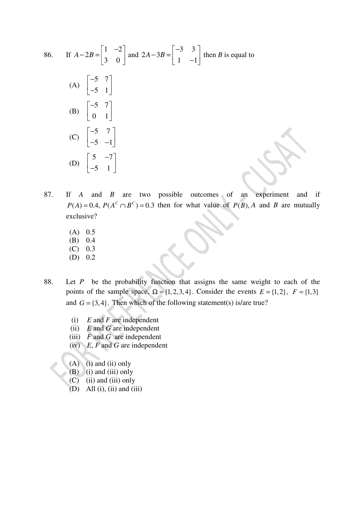 CUSAT CAT 2023 Statistics Question Paper - Page 23