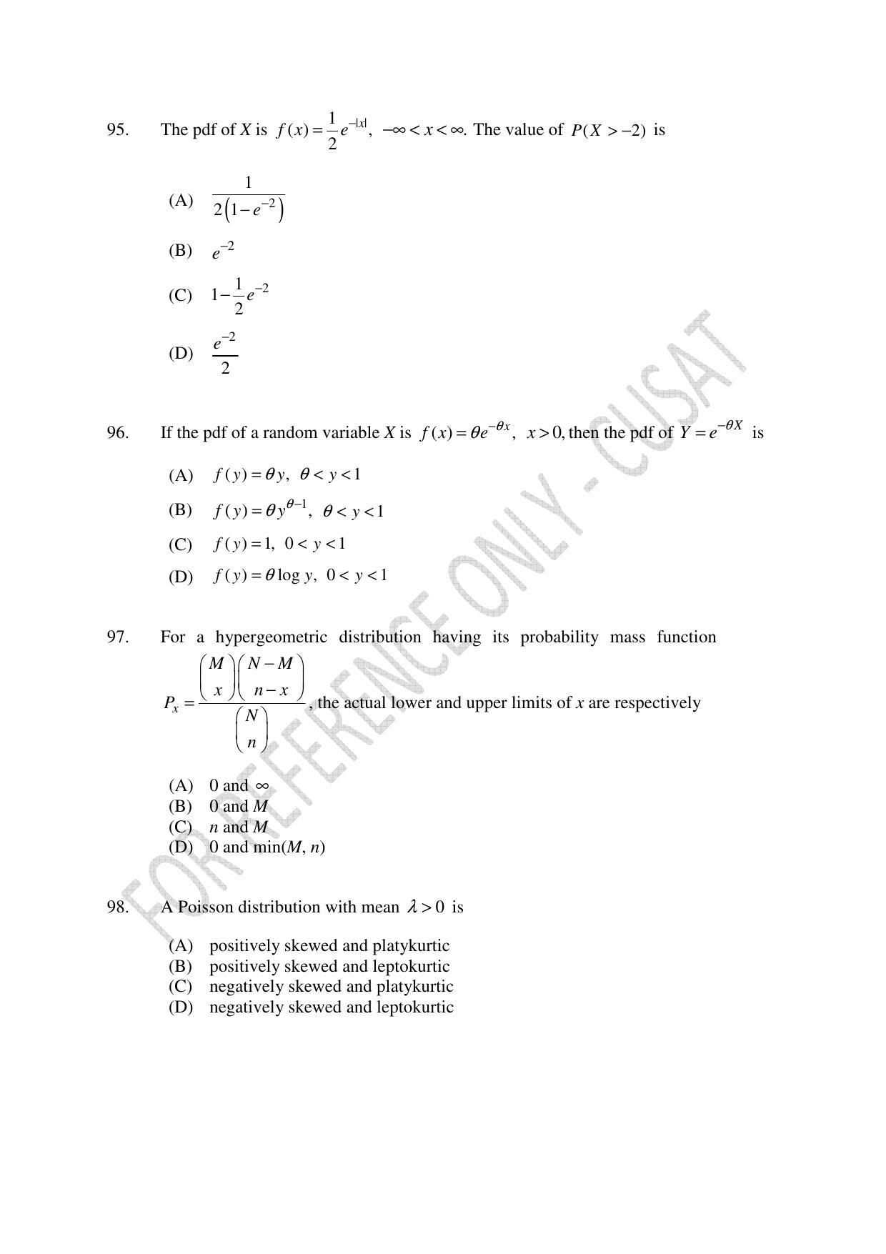 CUSAT CAT 2023 Statistics Question Paper - Page 26