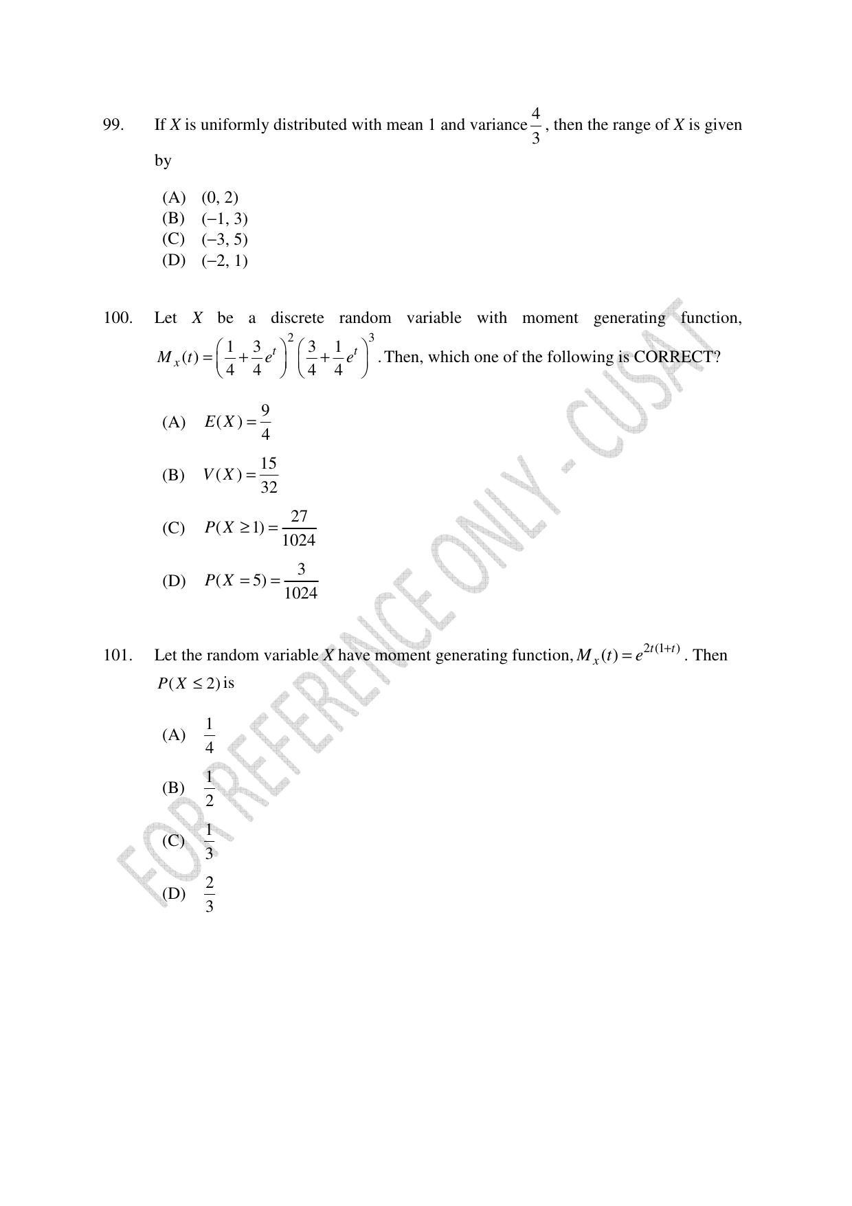 CUSAT CAT 2023 Statistics Question Paper - Page 27