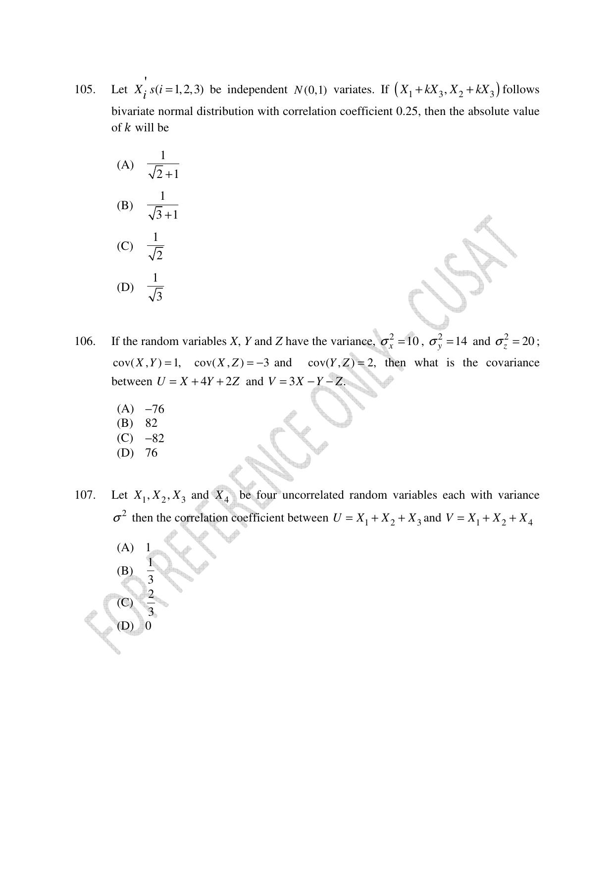 CUSAT CAT 2023 Statistics Question Paper - Page 29