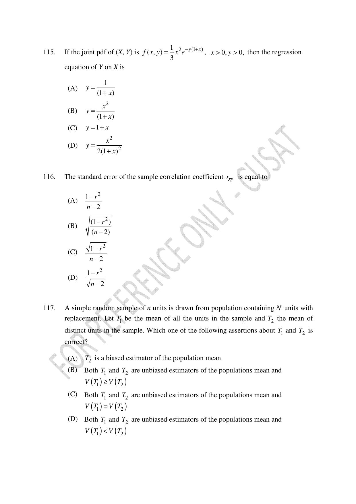 CUSAT CAT 2023 Statistics Question Paper - Page 32