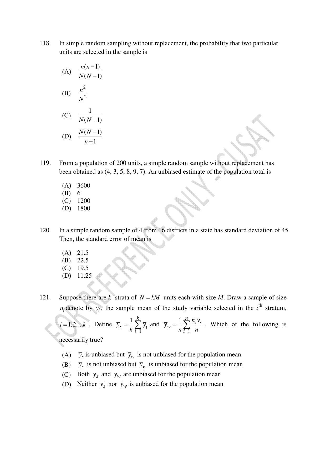 CUSAT CAT 2023 Statistics Question Paper - Page 34