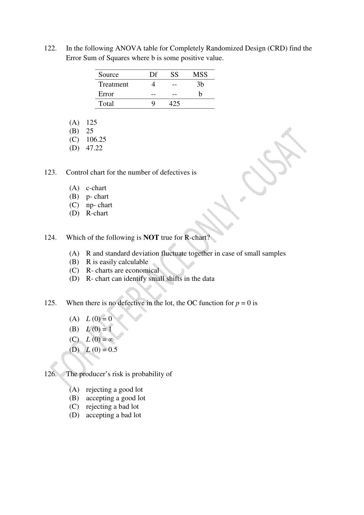 CUSAT CAT 2023 Statistics Question Paper - Page 35