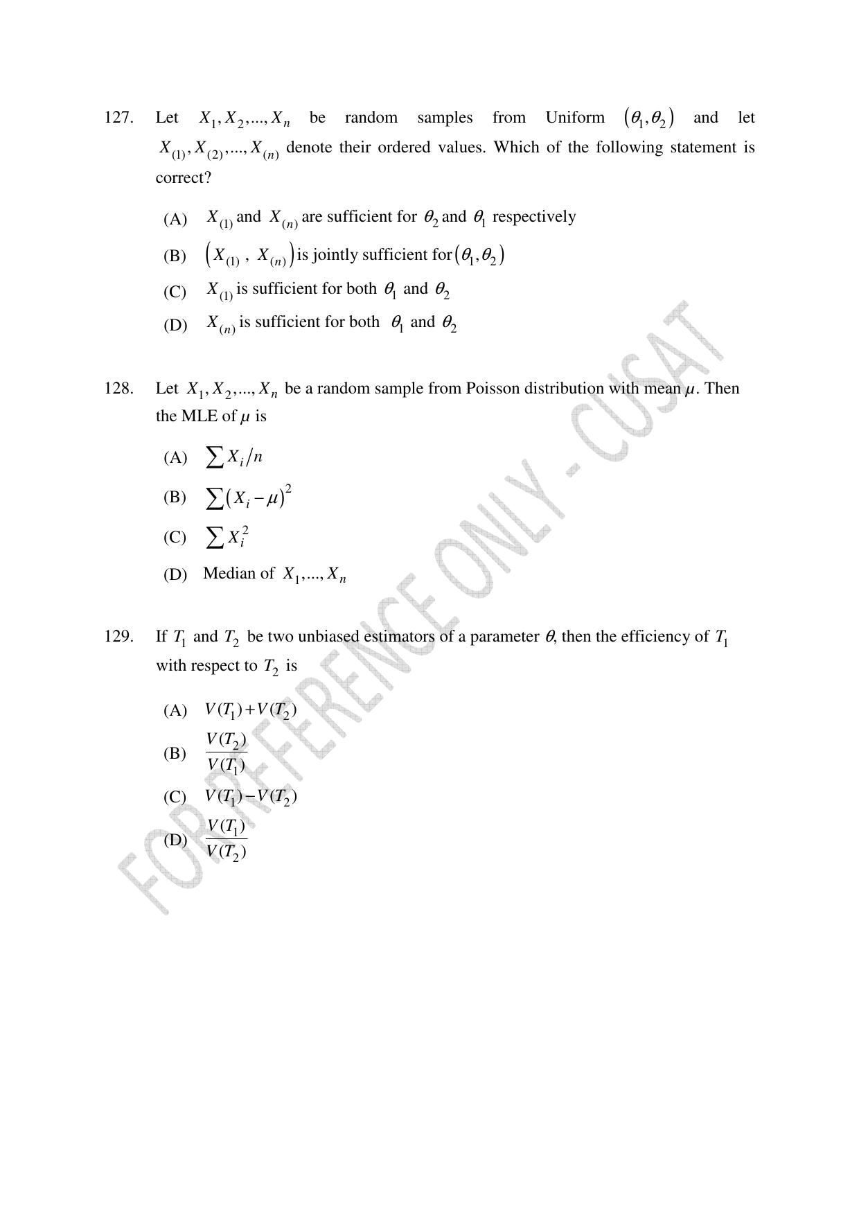 CUSAT CAT 2023 Statistics Question Paper - Page 36