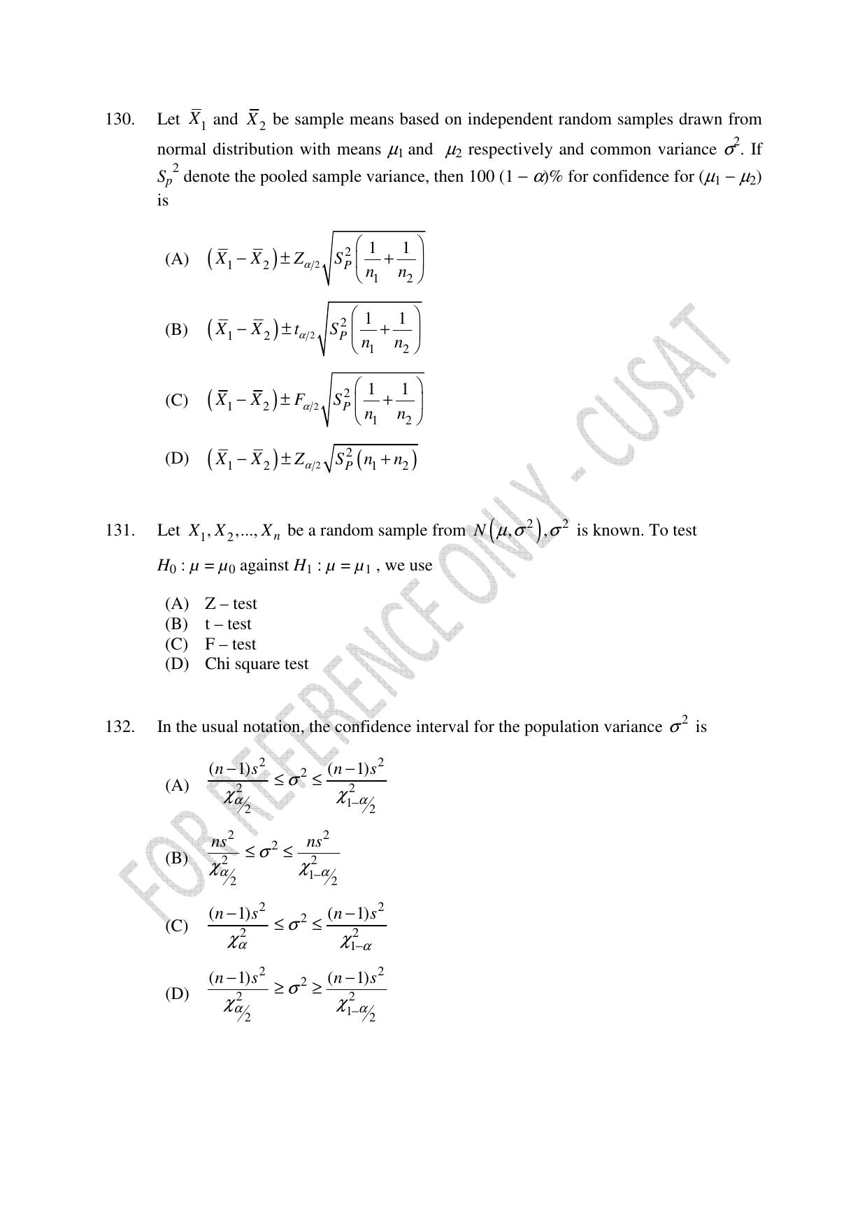CUSAT CAT 2023 Statistics Question Paper - Page 37