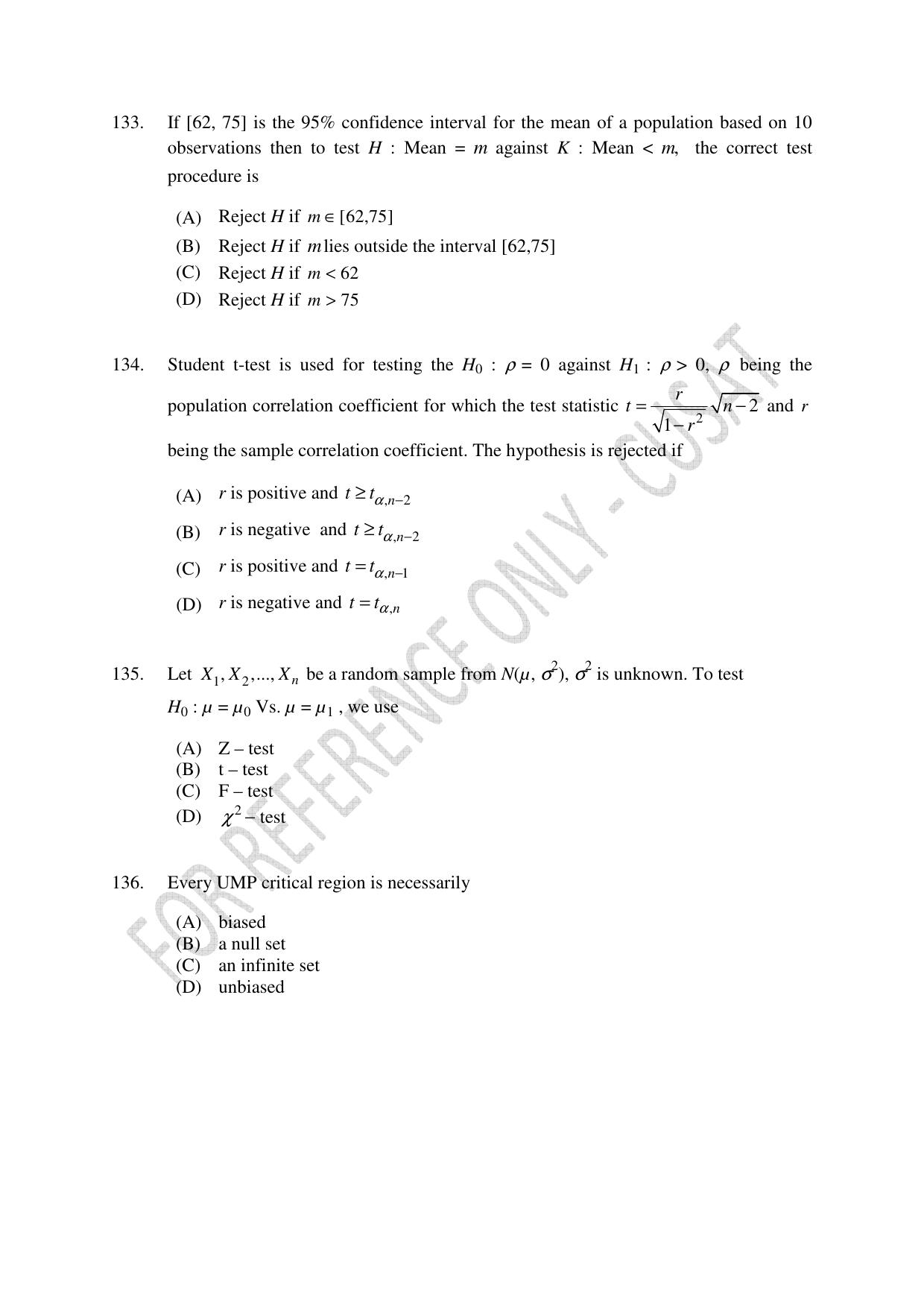 CUSAT CAT 2023 Statistics Question Paper - Page 38