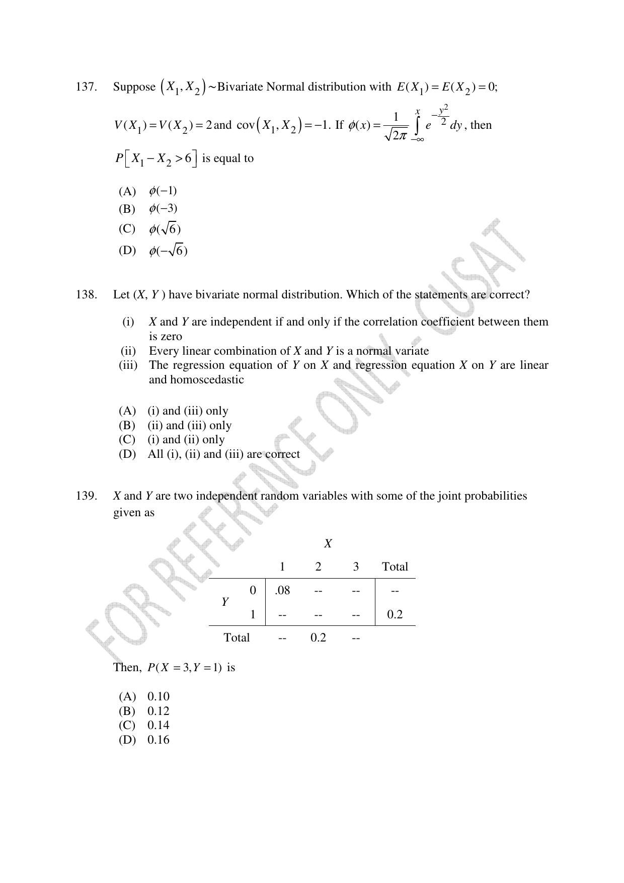 CUSAT CAT 2023 Statistics Question Paper - Page 39
